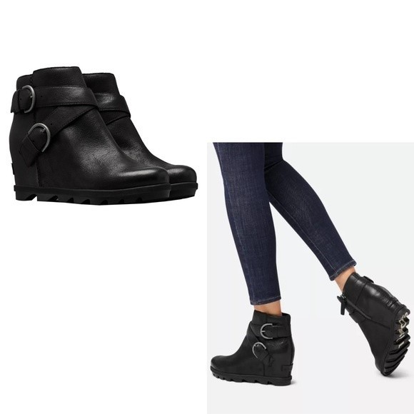 Sorel Joan of Arctic size 10 Waterproof Leather Wedge II Buckle Boot, Black - Picture 1 of 8